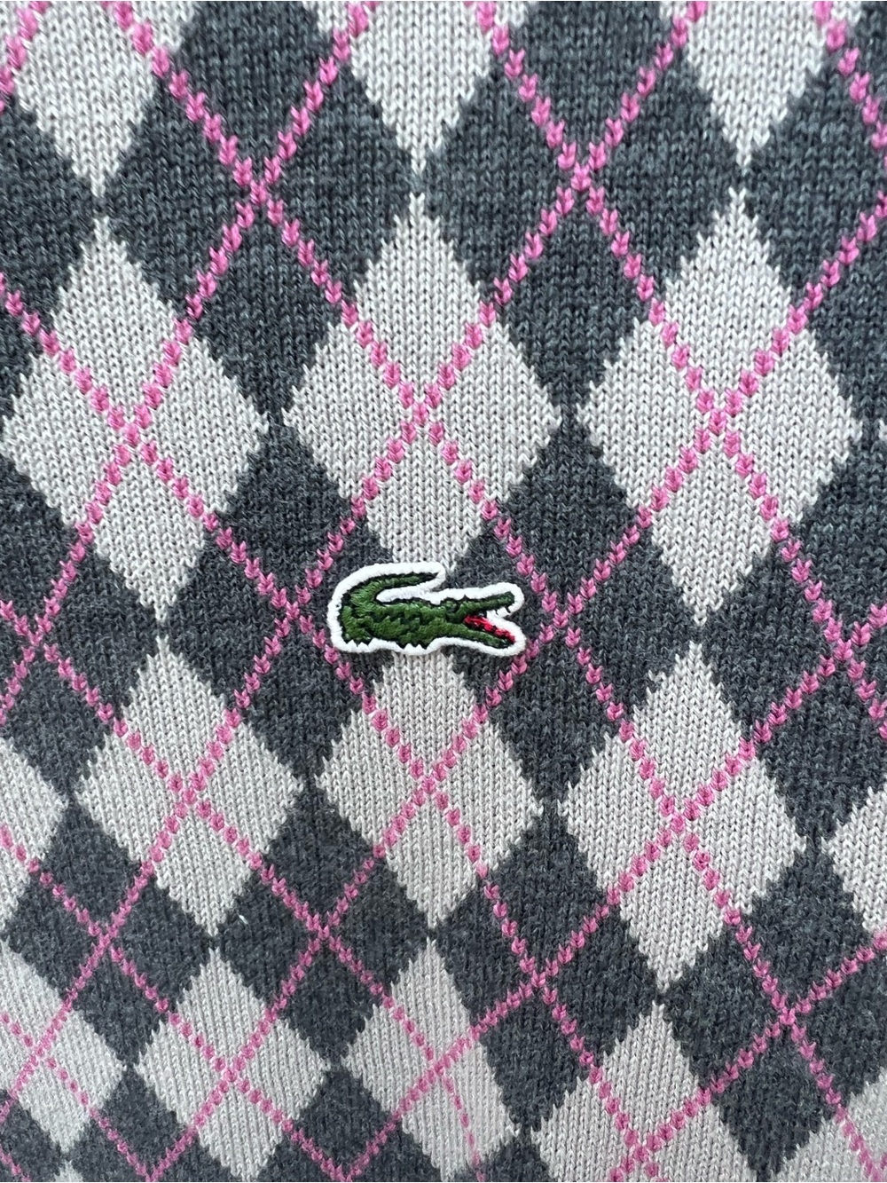 Lacoste Gray and Pink Argyle Crewneck Sweater - Picture 4 of 9